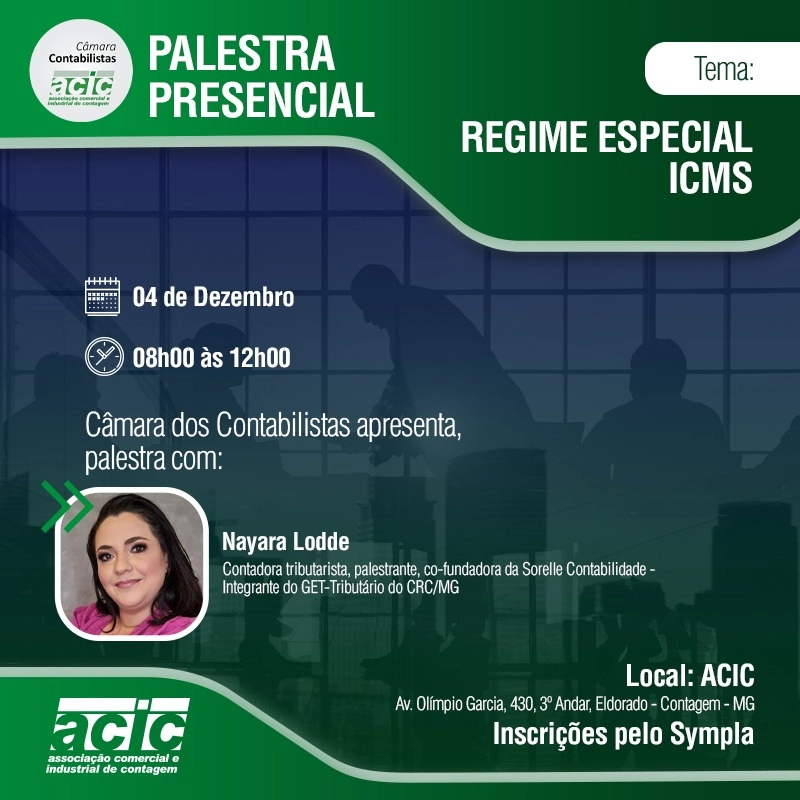 PALESTRA PRESENCIAL (GRATUITA)  REGIME  ESPECIAL  ICMS 